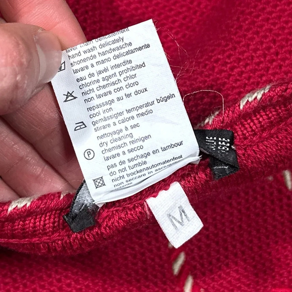 Vintage 80s Celine Candycane Xmas Monogram Red Cardigan Sweater Womens Medium - Picture 11 of 12